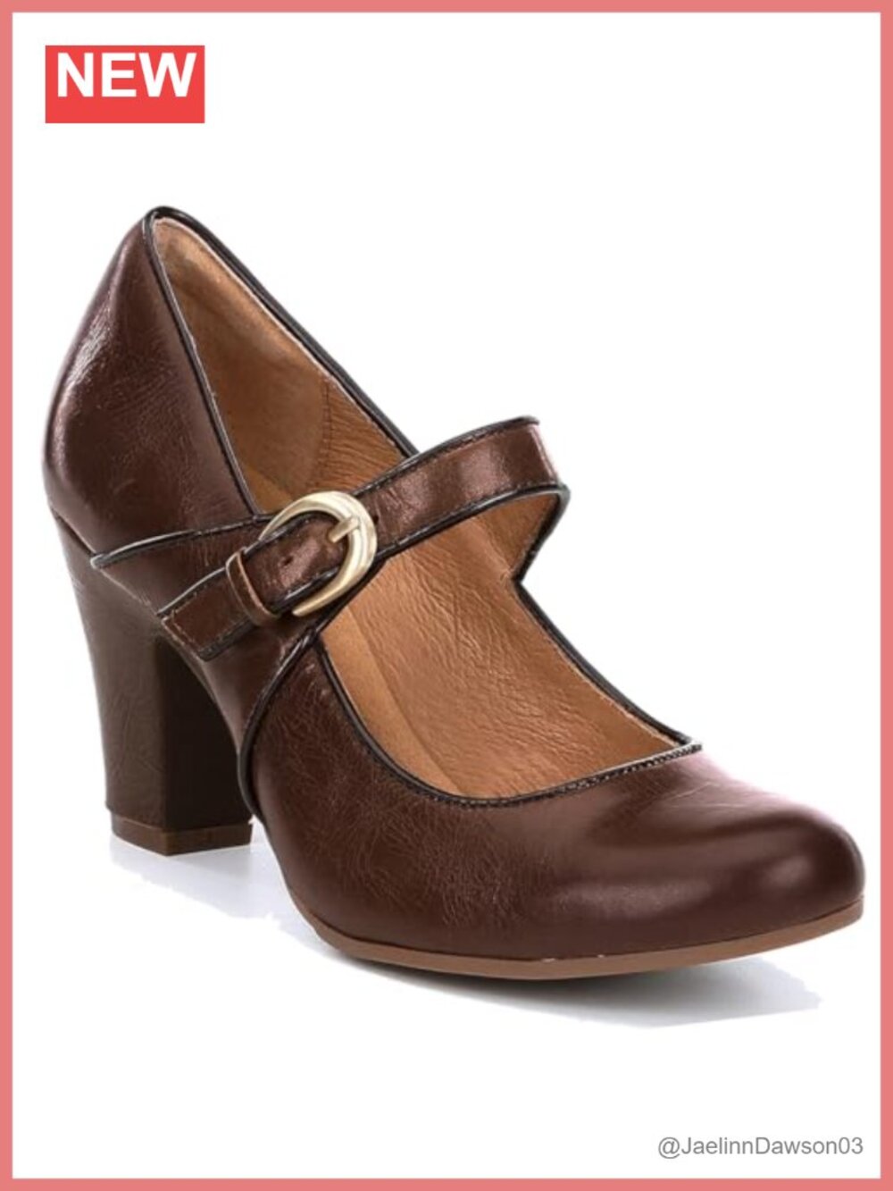Vintage Chunky Block Heel Mary Jane Shoes Women's Leather Pumps 3" Heel - Picture 3 of 6